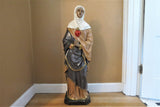 Large Vintage French Religious Catholic Madonna Holy Mother Sacred Heart Polychrome Plaster Statue