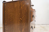 Vintage English Tiger Oak Dresser With Beveled Mirror