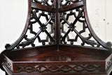 Antique English Victorian Carved Mahogany Corner Etagere Circa 1900