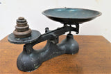Vintage English Dark Green Cast Iron Balace Scale With Weights