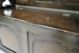 Vintage English Monks Bench With Lion Carvings and Under Seat Storage