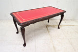 Vintage English Mahogany Coffee Table With Red Leather Gold Embossed Top