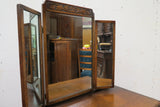 Antique English Kneehole Dresser With Triple Mirrors