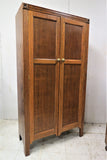 Vintage English Tiger Oak Double Door Fitted Gentleman's Wardrobe