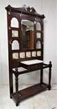 English Oak and Tile Hall Tree and Umbrella Stand With Beveled Mirror