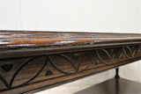 Vintage English Dark Oak Coffee Table With Relief Carved Trim