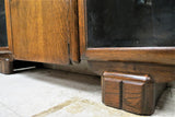 Antique English Oak Drop Front Secretary Desk With Side by Side Glass Bookcases