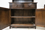 Antique English Oak Welsh Cupboard With Arched Plate Rack Topper