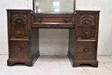 Antique English Cathedral Carved Vanity or Dressing Chest With Tilting Mirror