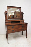 Antique English Oak 3 Drawer Dresser With Beveled Mirror