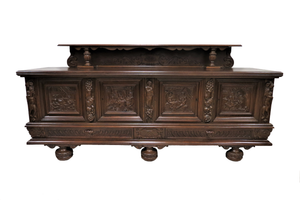 Vintage French Bruegel Style Carved Sideboard or Buffet With 1/4 Canopy