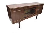 English Mid Century Formica Cocktail Bar Sideboard With Stenciled Glass