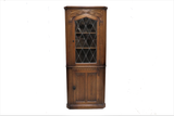 Vintage English Tiger Oak Linen Fold Corner Cabinet