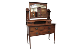 Antique English Oak 3 Drawer Dresser With Beveled Mirror