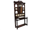 English Oak and Tile Hall Tree and Umbrella Stand With Beveled Mirror