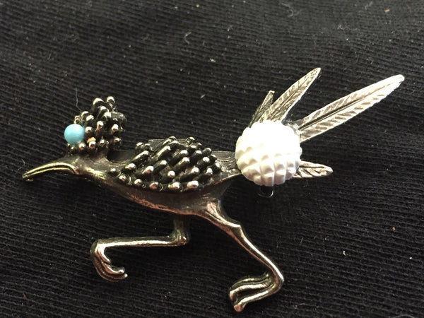 Vintage 1940s Silver Roadrunner buy Brooch Pin