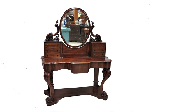 Antique English Flame Mahogany Vanity With Mirror