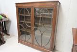 Antique English Bookcase With Fretwork Glass Doors And Working Key