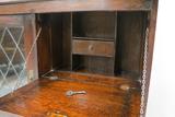 Antique English Oak Drop Front Secretary With Leaded Glass Bookcase Cabinet