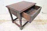 Antique English Dark Oak Chairside Table With Drawer