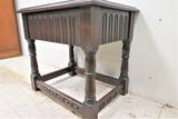 Antique English Dark Oak Chairside Table With Drawer